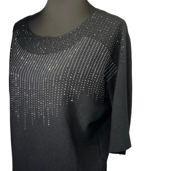 Luna, ribbed short sleeve silver black rhinestone embedded vent stretchy top XL - Picture 8 of 8